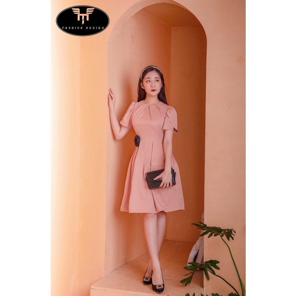 Đầm váy thiết kế tiểu thư cao cấp dự tiệc sang chảnh, đẹp, cổ cách điệu đính hoa eo mặc đi làm, đi chơi TV03-HTDESIGN | BigBuy360 - bigbuy360.vn