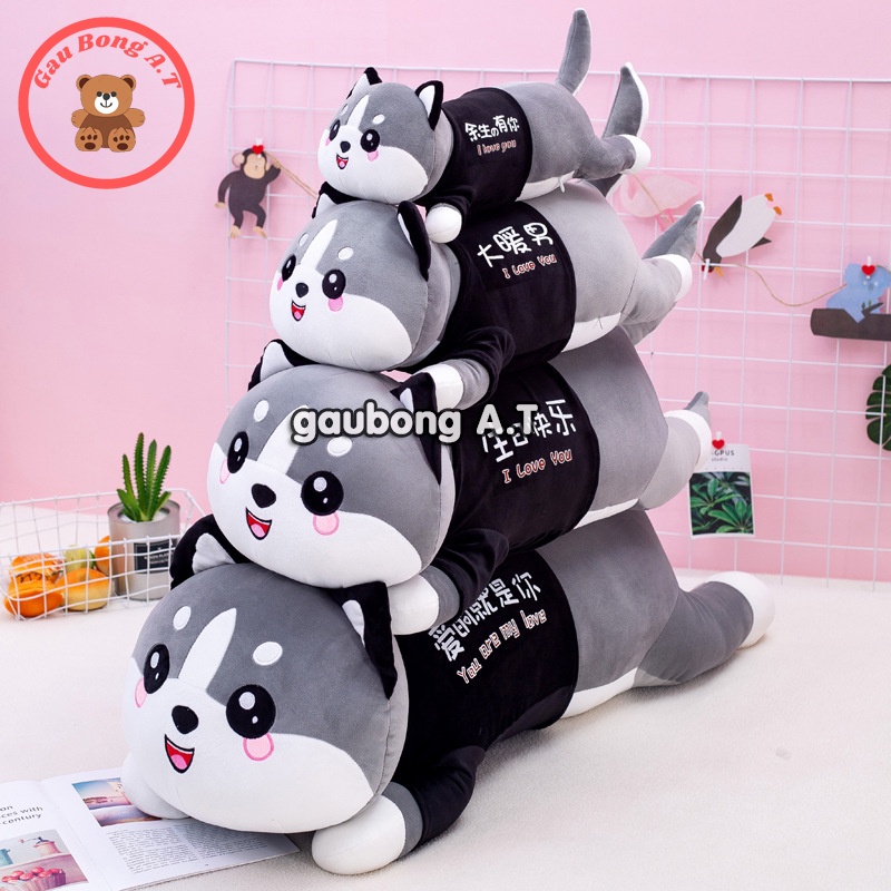 Gấu Bông Mèo Husky siêu to khủng lồ, thú nhồi bông mặt ngáo, gối ôm mèo ngáo size 40m-1m5