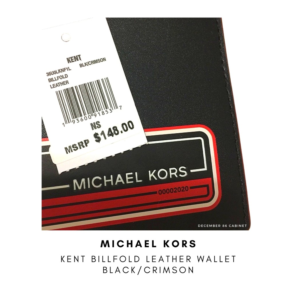 Michael Kors Men's KENT Leather Billfold Wallet, Black/Crimson