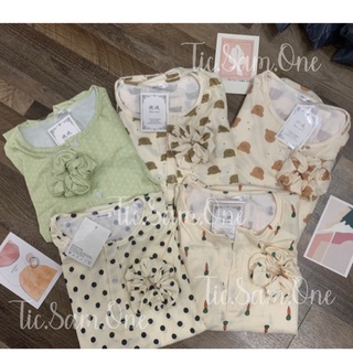 Bộ đồ ngủ pijama cộc tay hoạ tiết-kèm dây chun cột tóc