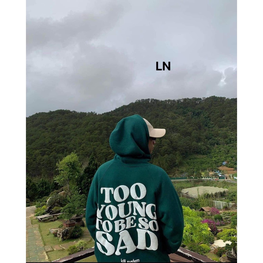 Áo hoodie  Nữ in chữ Too young  Áo nỉ cotton form đại tay bồng