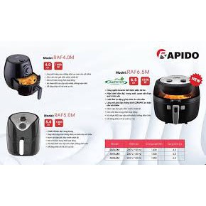 TẶNG HŨ ƯỚP GIA VỊ  NƯỚNG Nồi chiên không dầu RAPIDO 6.5L CHÍNH HÃNG - ĐIỆN MÁY PICO