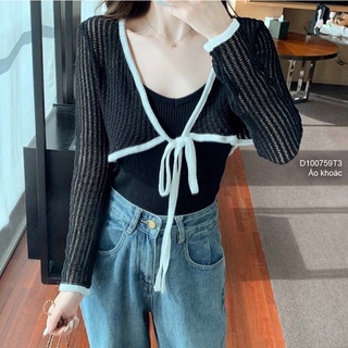 Áo khoác len mỏng croptop dây cột nơ dễ thương!