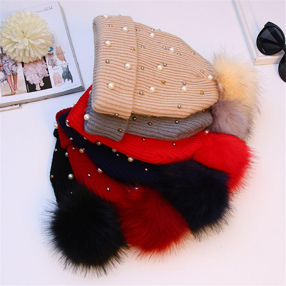 Mũ Beanie Đính Bóng Lông Mềm Mại Thời Trang Cho Nữ