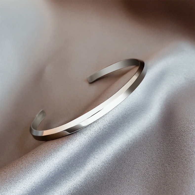 Vòng tay titan đôi nam nữ không gỉ lắc tay bạc thiết kế đơn giản thanh lịch vòng tay đôi trang sức titan cao cấp