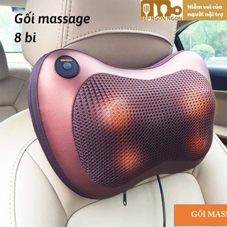 Gối massage hồng ngoại 8 bi đa năng tặng đầu cắm charge ô tô_BEP NGON NGON