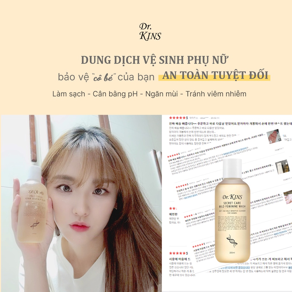 Dung Dịch Vệ Sinh Phụ Nữa Độ PH 5.5 Dưỡng Ẩm Dịu Nhẹ Drkins Secret Care Mild Feminine Wash 200ml- KOBE YOUNG