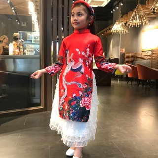 Áo dài gấm cao cấp cho bé 2-12 tuổi