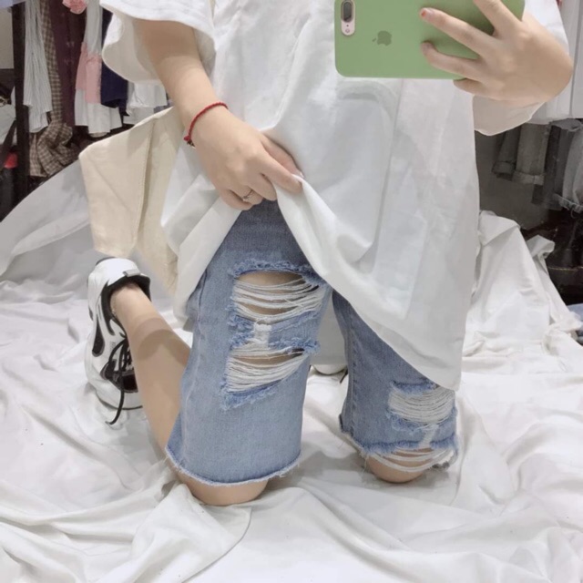 Quần jean ngố wash rách cá tính mã 107.NHA, kèm hình thật