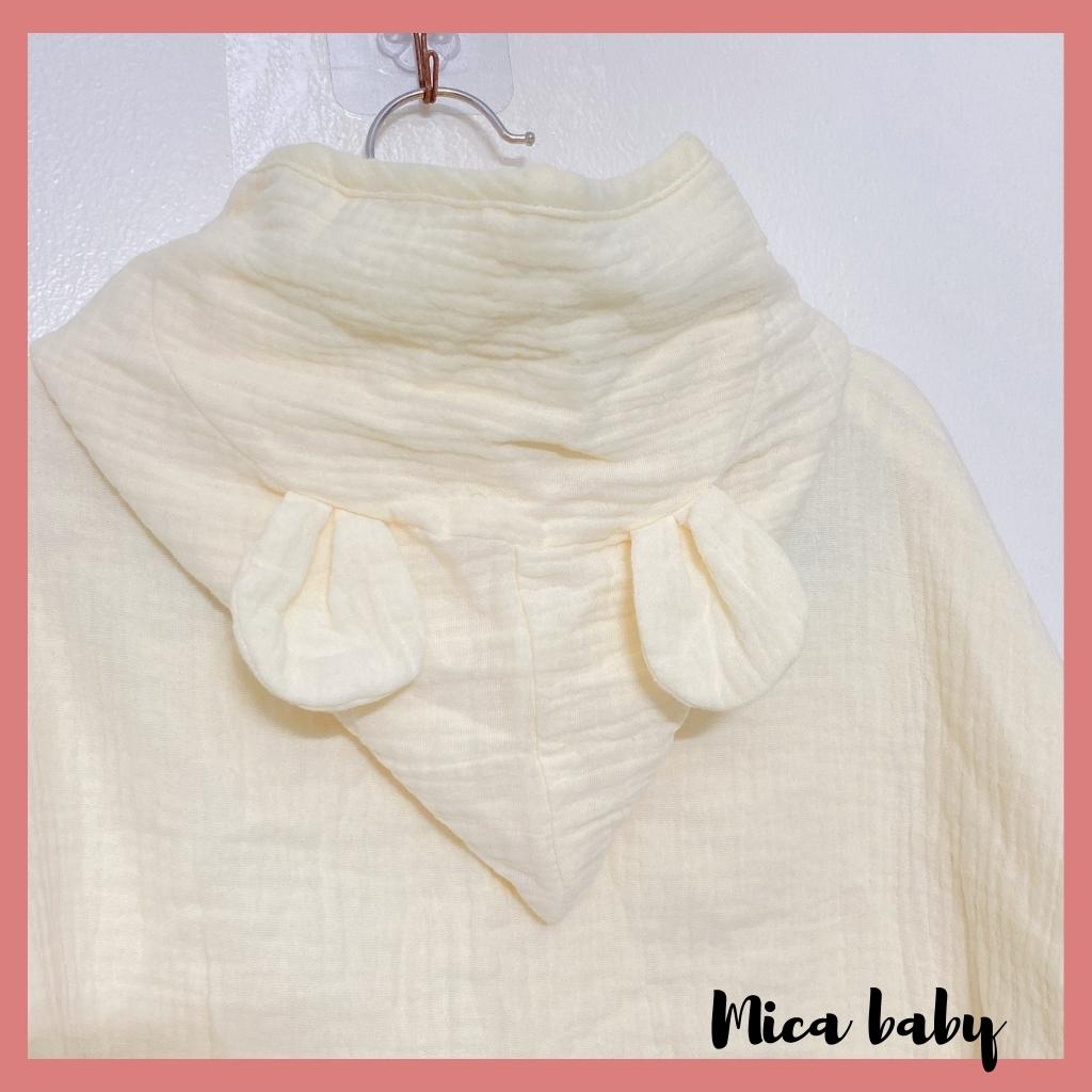 Áo choàng thu đông chất liệu xô muslin đính gấu dễ thương cho bé QA34 Mica Baby