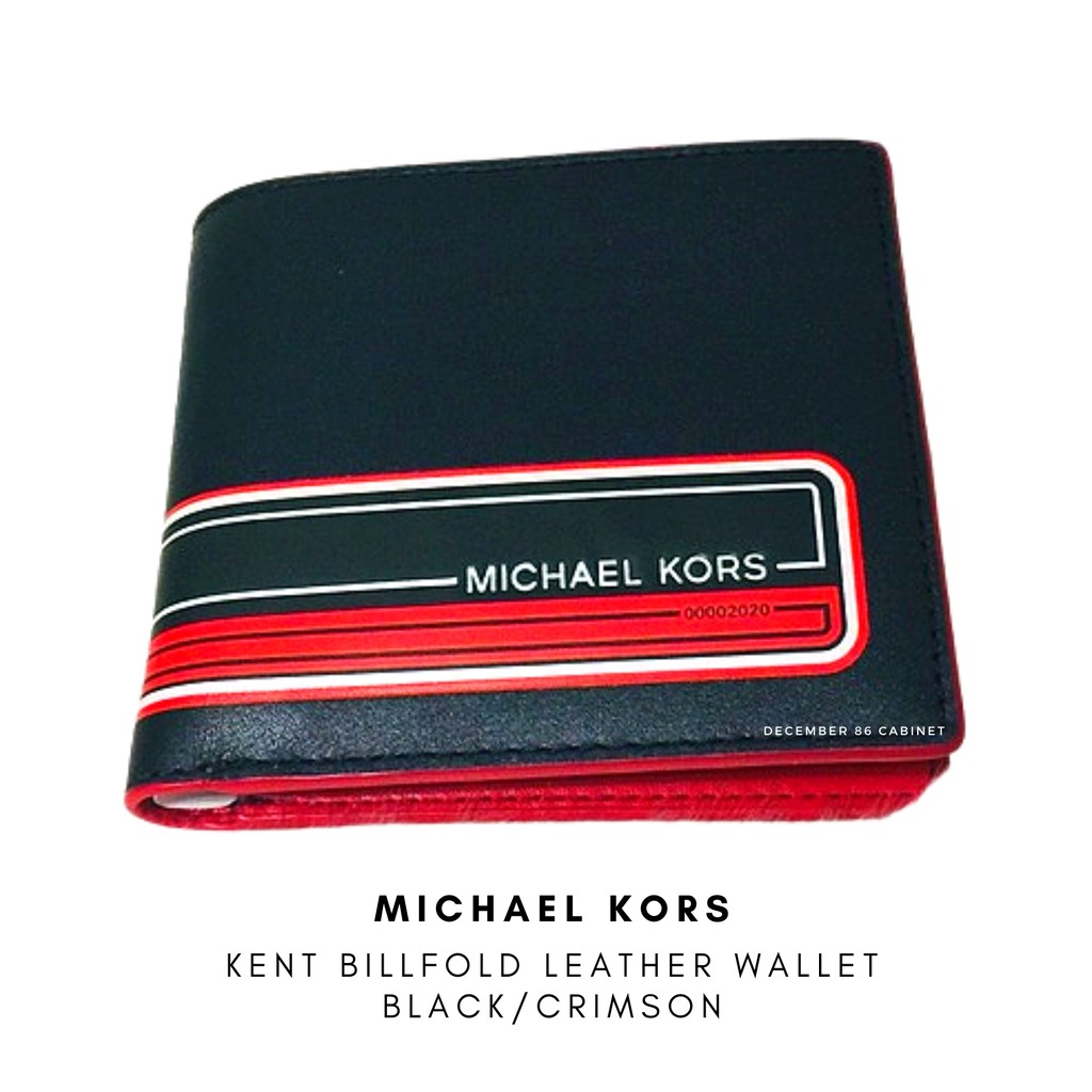 Michael Kors Men's KENT Leather Billfold Wallet, Black/Crimson