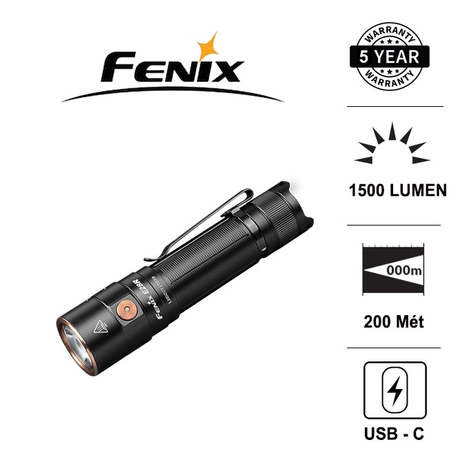 Đèn pin FENIX E28R độ sáng 1500 lumen chiếu xa 200m sạc USB C pin sạc 18650 3400mAh kèm theo
