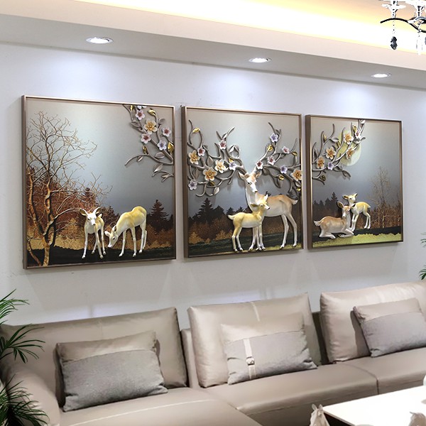 Tranh phù điêu hươu treo tường