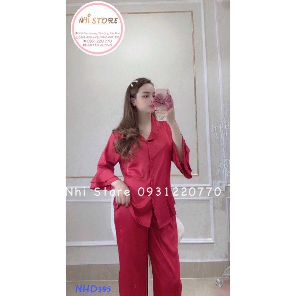 [FREESHIP 50K] Bộ Mặc Nhà Nhistore Pijama Quần Dài Tay Lửng Phối Bèo Lụa Latin Cao Cấp  Freesize Dưới 57kg
