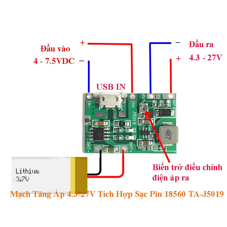 Mạch Tăng Áp 4.2-27V Tích Hợp Sạc Pin 18560