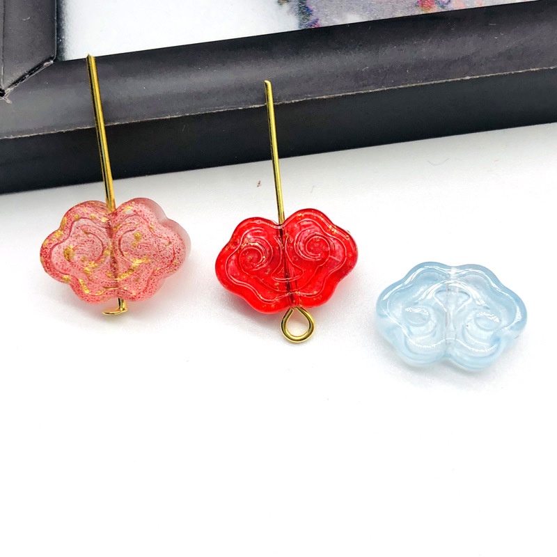 (5 cái)Phiến họa tiết mây thủy tinh 9*13mm, Nguyên liệu làm trang sức cổ trang, Nguyên liệu diy