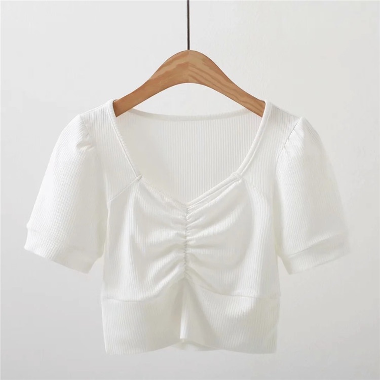 Áo croptop tay phồng, croptop cổ vuông nhún ngực quyến rũ sexy, áo thun nữ đẹp phong cách hàn quốc kiểu ulzzang, TACN001