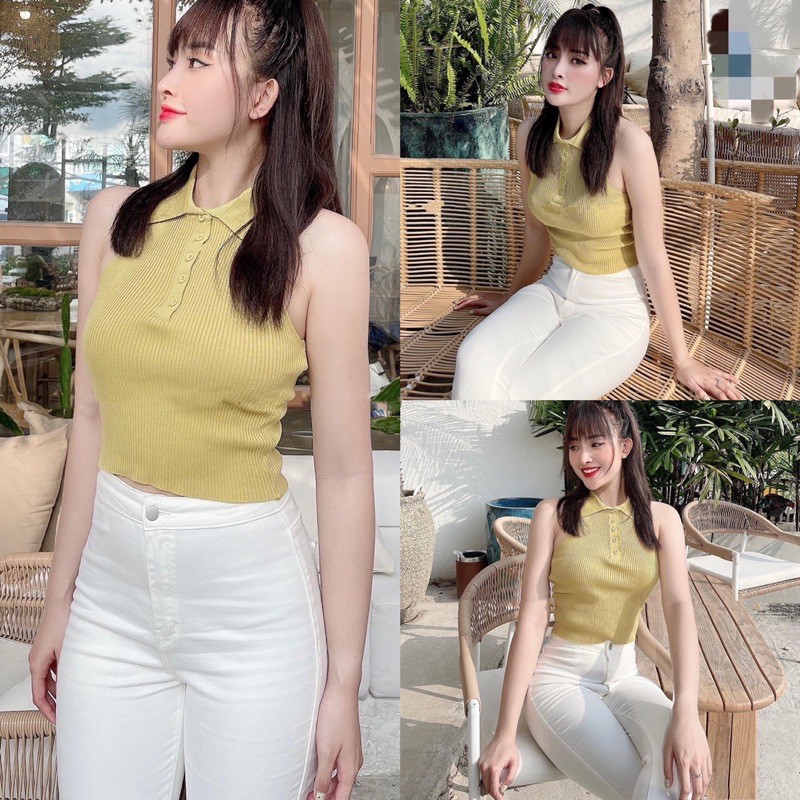 Áo len Croptop Cổ Bẻ Polo Miss Sumey Chuẩn Xịn Loại 1