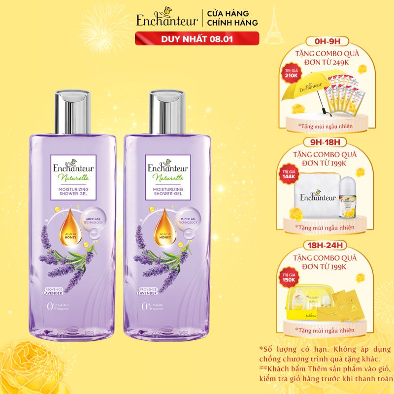 Bộ 2 Sữa tắm dưỡng da thiên nhiên Enchanteur Naturelle hương hoa Lavender 260gr/Chai