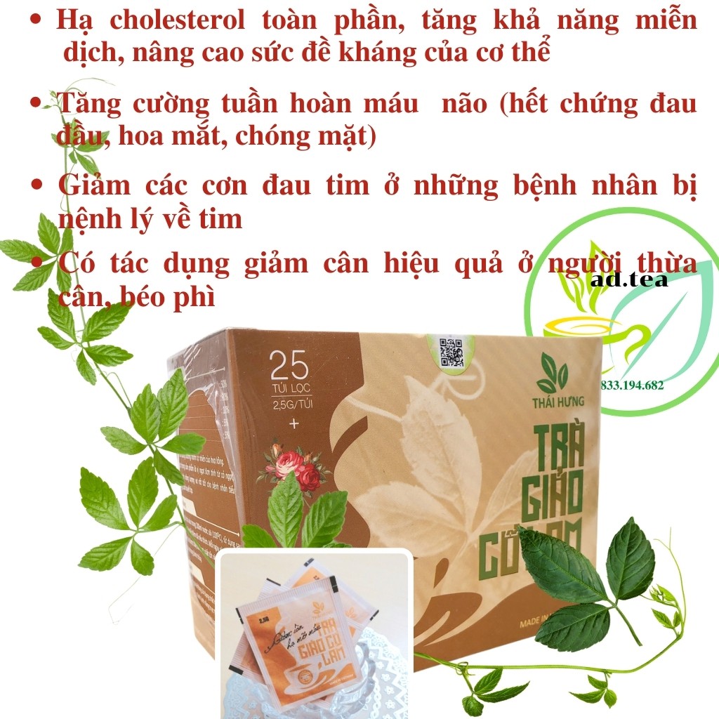 Trà Giảo Cổ Lam Thái Hưng - Giảm Cân, Hạ Mỡ Máu - 25 Túi Lọc Cao Cấp / ad.tea