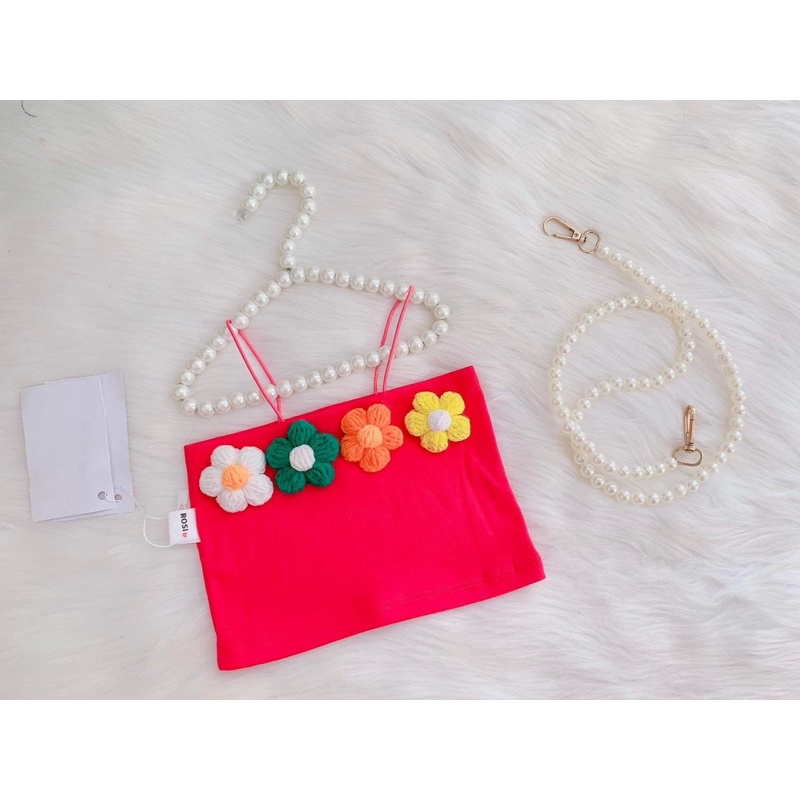 Áo Lẻ Hai Dây Kết Hoa Thêu Nổi Nhiều Màu Cho Bé Từ 7-26kg