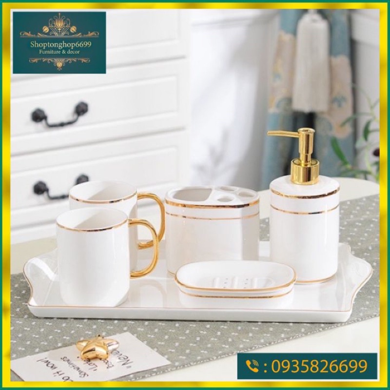 Bộ đồ dùng nhà tắm sứ trắng tinh khôi