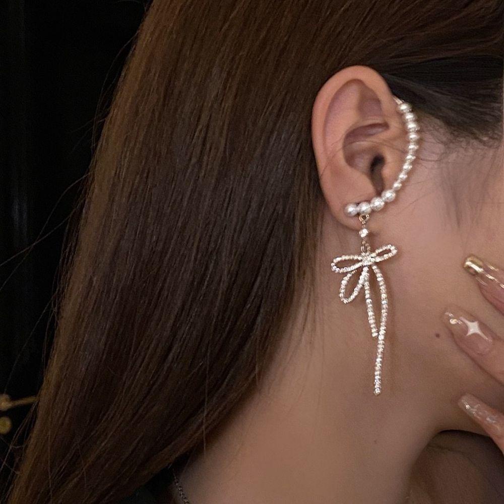 Bông Tai Dạng Móc Hình Nơ Bằng Kim Loại Lấp Lánh Sang Trọng MXMUSTY|Khuyên Tai Nữ Kiểu Dáng Thời Trang Thanh Lịch
