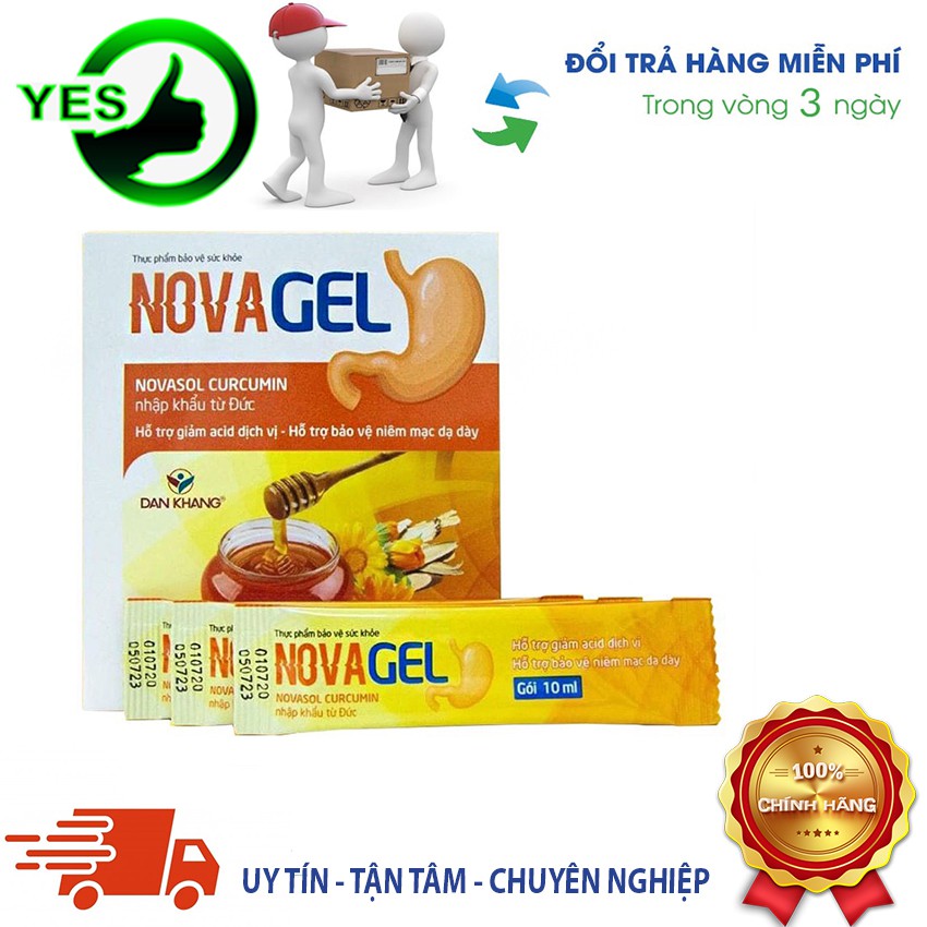 Novagel Novasol Curcumin hộp 20 gói hỗ trợ giảm acid dịch vị, bảo vệ niêm mạc dạ dày, yespharmacy