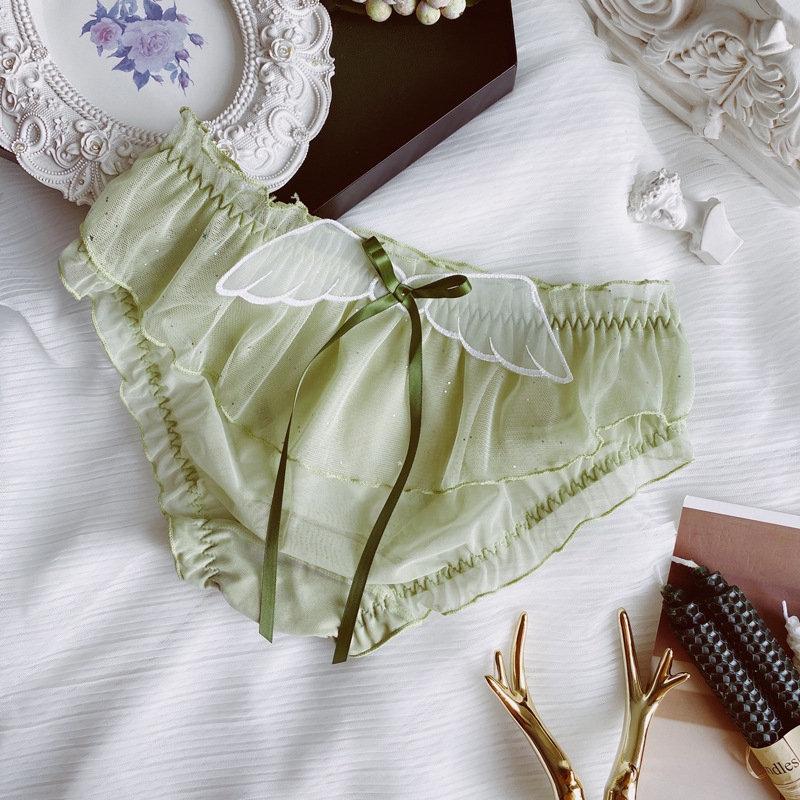 Quần Lót Lưới Thoáng Khí Thoải Mái Viền Ren Hình Cánh Thiên Thần Ngọt Ngào Cỡ Lớn Cho Nữ