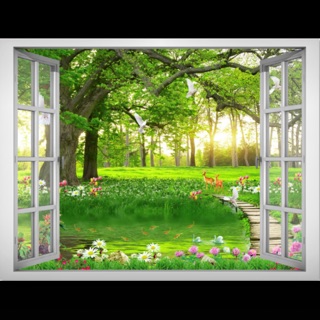 Tranh cửa sổ 3d dán tường 110x90 cm