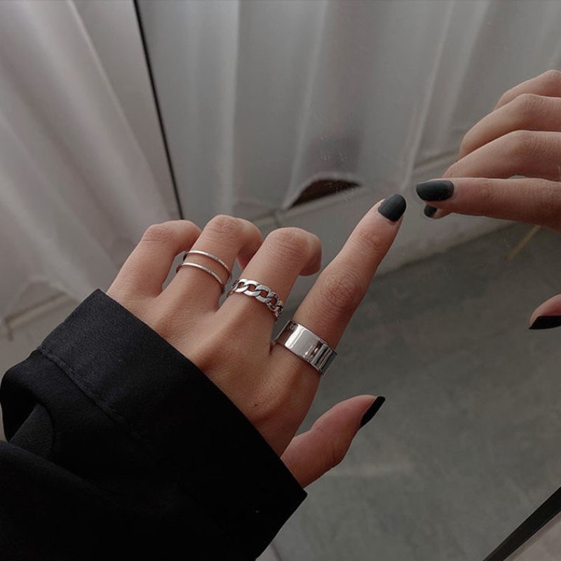 Bộ trang sức set ba chiếc nhẫn kim loại cho cặp đôi nam nữ thời trang URI DECOR
