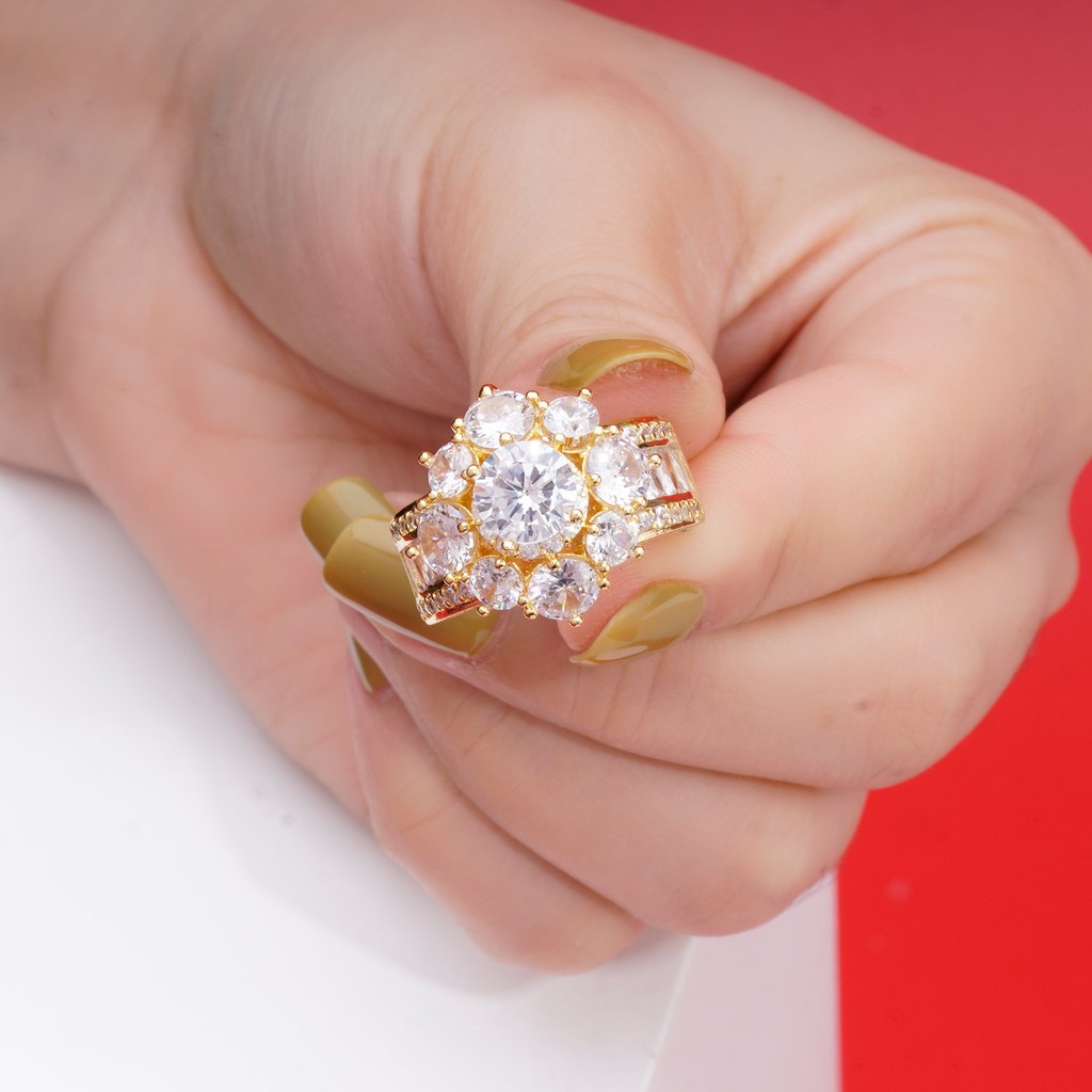 Nhẫn nữ UHA mạ vàng 18K đính đá CZ N525158-160