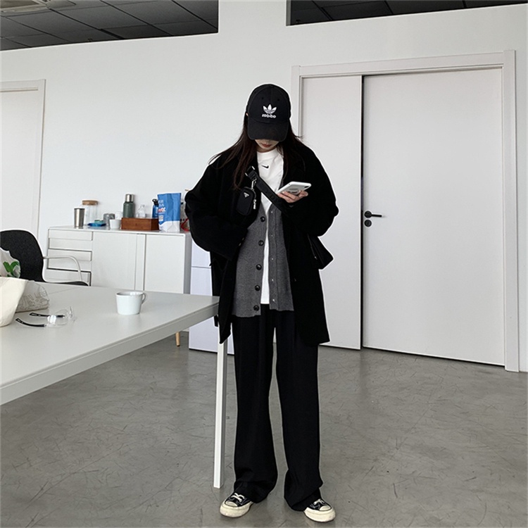 Áo Cardigan Dệt Kim Tay Dài Dáng Rộng Màu Đen Phong Cách Retro Hàn Quốc Cho Nữ | BigBuy360 - bigbuy360.vn