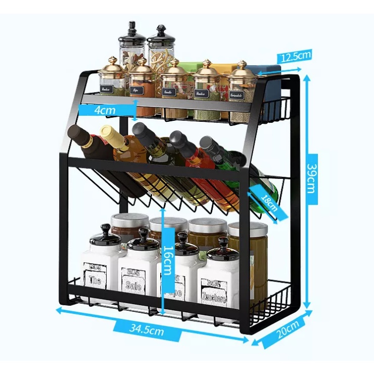 Kệ để gia vị 3 tầng, sơn tĩnh điện, kệ để gia vị nghiêng