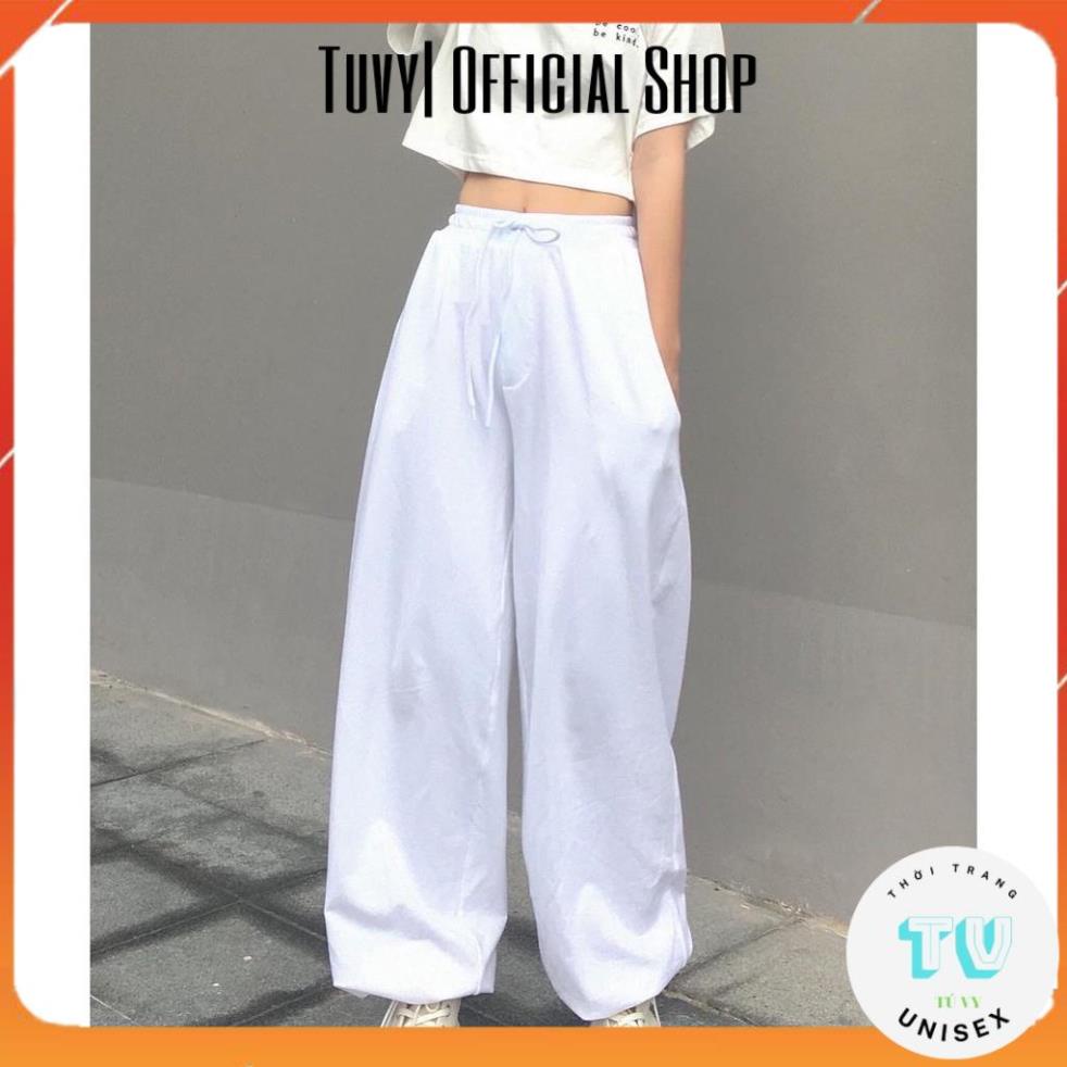 Quần bom bo ống nữ TUVYSHOP Quần Jogger TRƠN Màu Trắng Basic có size nỉ tàu mềm min 2 màu đen xám