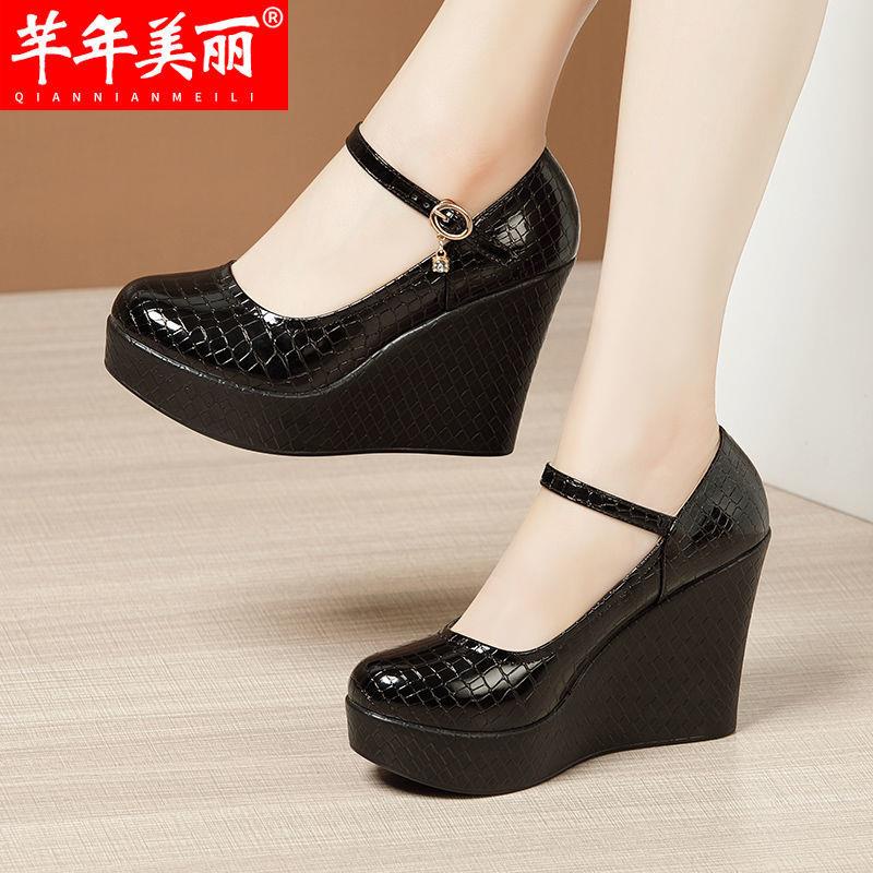 Giày Da Bóng Đế Xuồng Chống Nước Mũi Tròn Thời Trang Mùa Xuân 2021 Cho Nữ