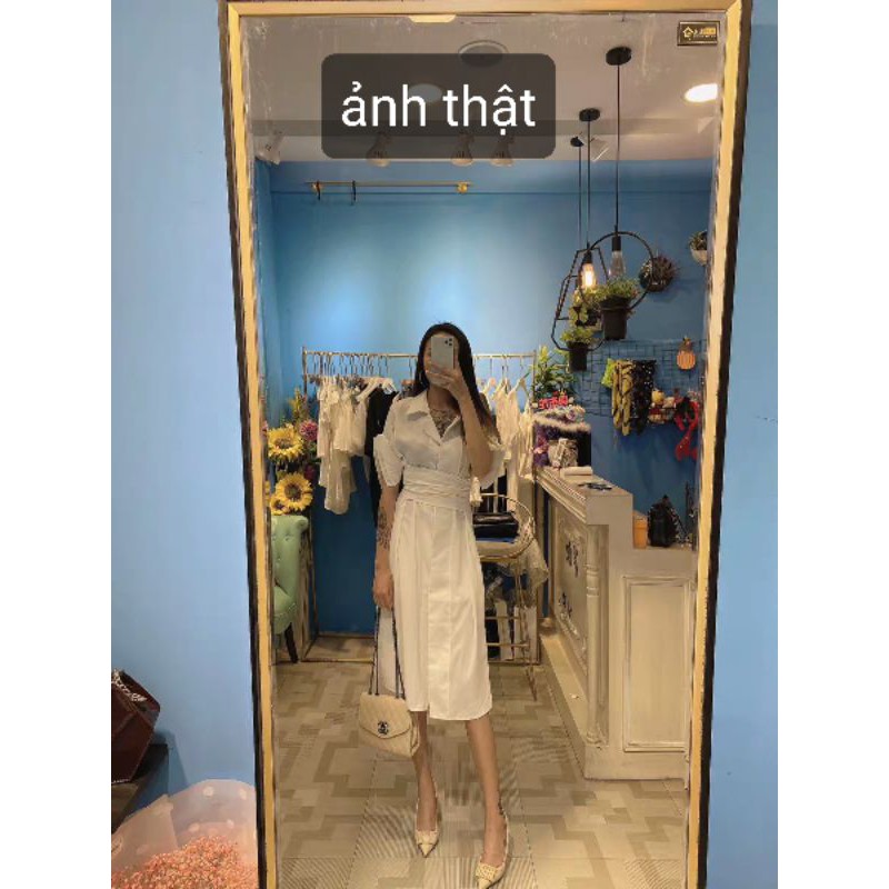 [SẴN ĐEN/TRẮNG] Váy chic dáng sơ mi dự tiệc buộc eo nhiều màu ulzzang Hàn Quốc