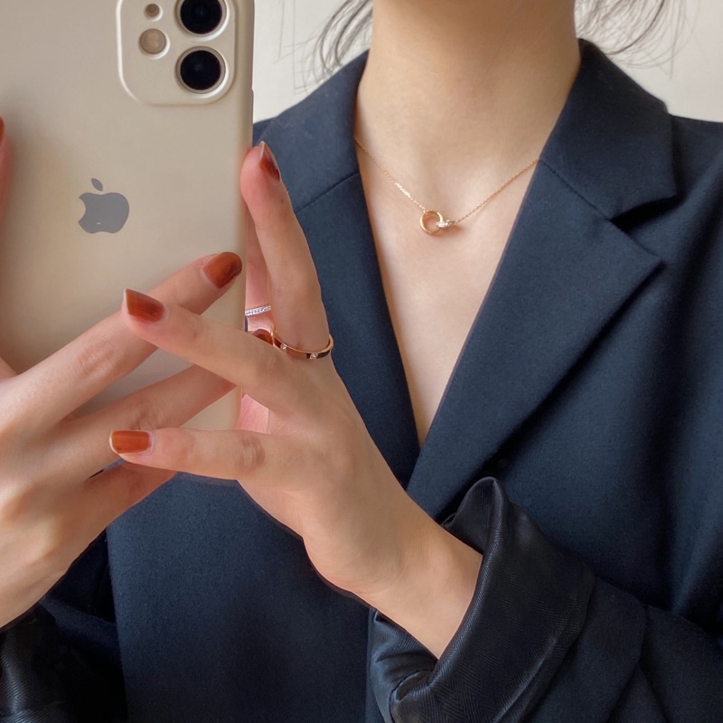Dây chuyền 2 vòng tròn kết hợp đính đá thời trang