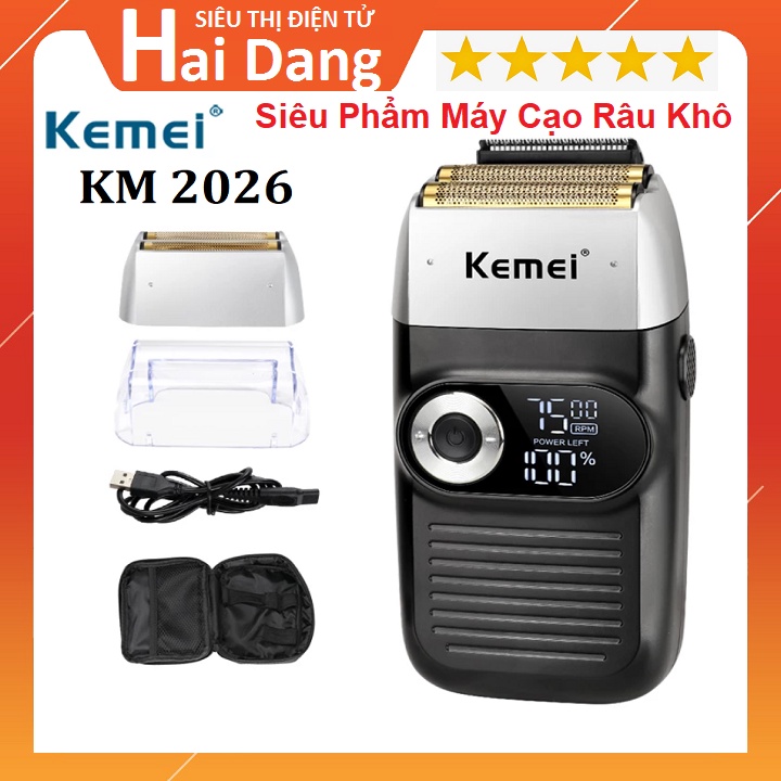 Máy Cạo Râu Khô Chính Hãng, Kemei Km 2026 - Siêu Sát Siêu Sạch - Màn Hình LCD Sang Trọng - Tặng Kèm Lưỡi Dao Phụ