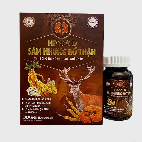 Viên uống Sâm nhung bổ thận HP Gold, giúp tăng cường sinh lực nam, bổ thận, tráng dưỡng, kéo dài thời gian, hộp 30 viên