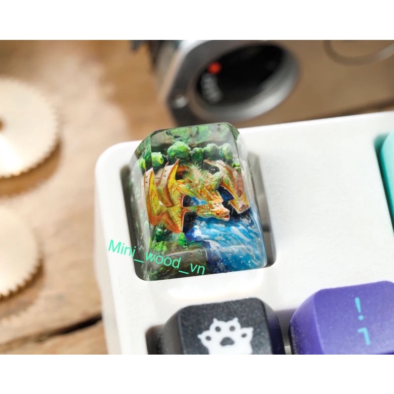 Nút bàn phím cơ Rồng Vàng Cam.Keycap resin Dragon Yellow Orange.Keycap Artisan