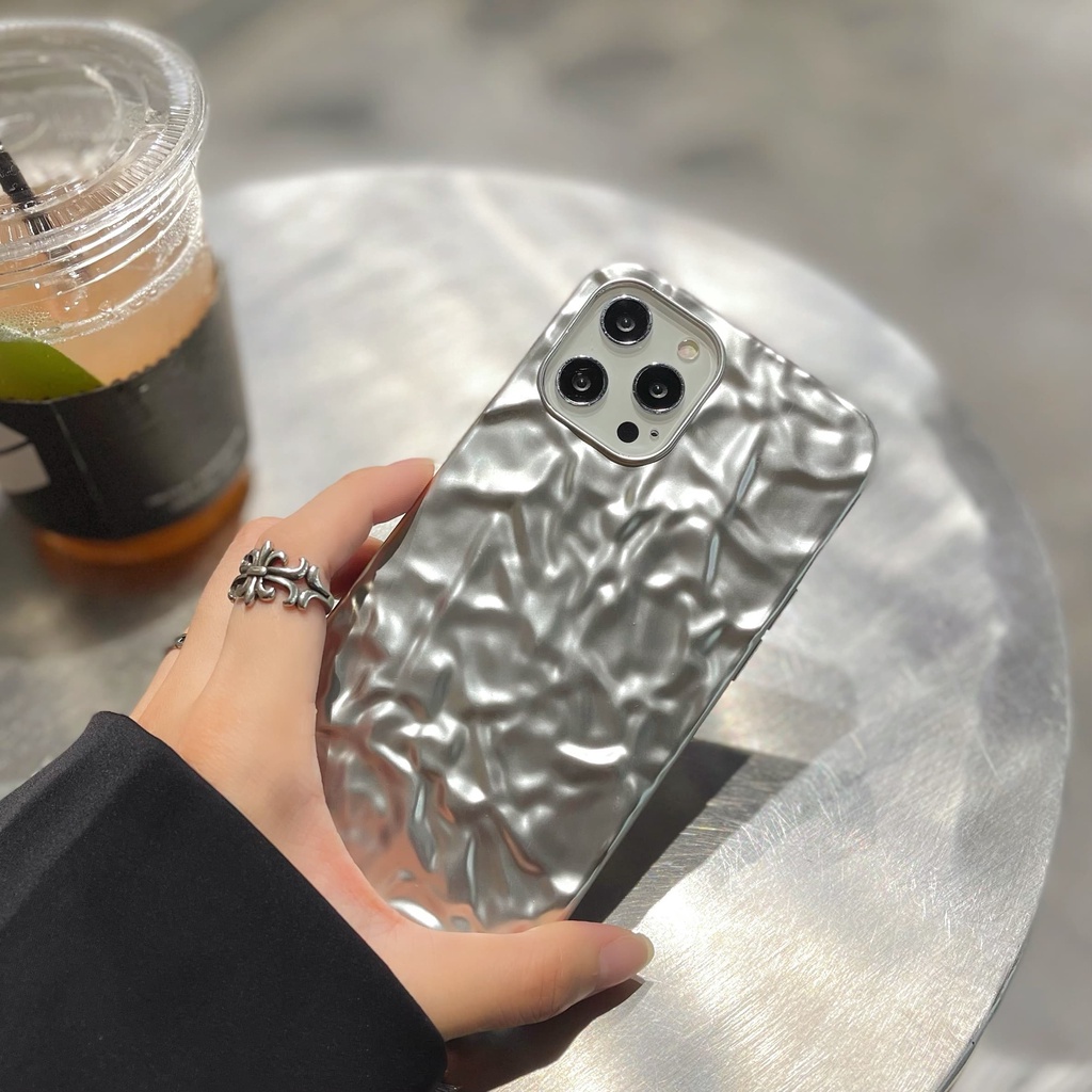 Ốp Điện Thoại Lá Thiếc Chống Sốc Màu Bạc Thời Trang Cho iPhone 14 / 13 / 12 / 11 / X / 8 / 7P