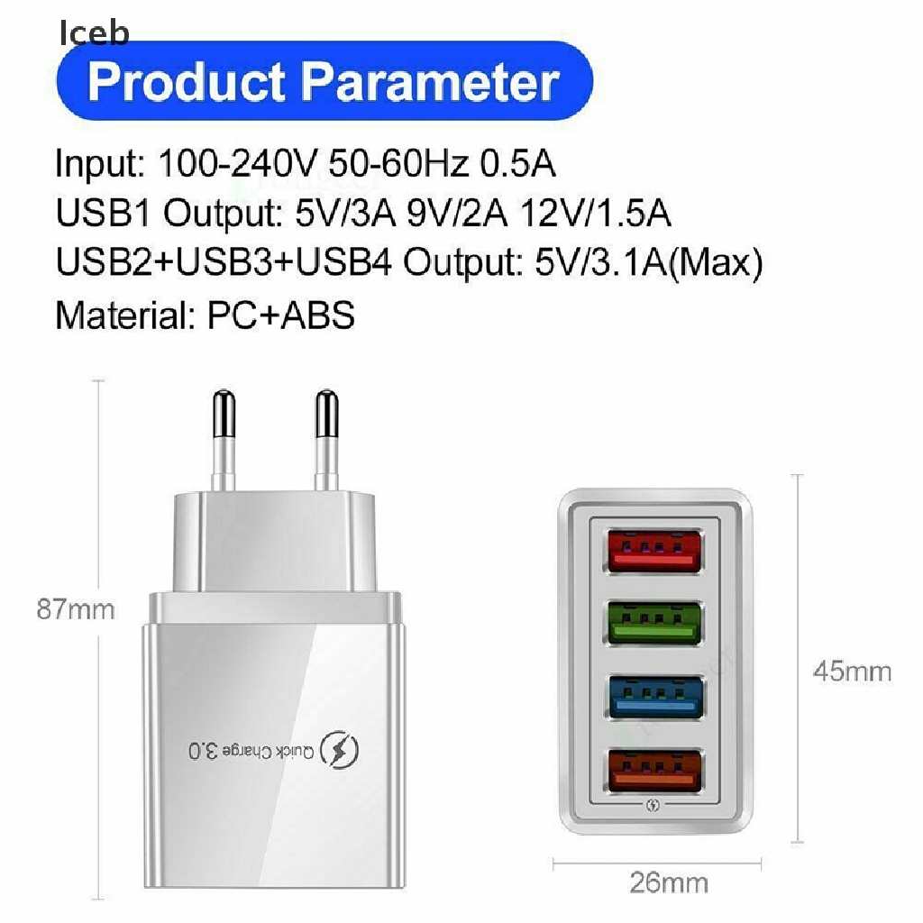 Củ sạc nhanh 4 cổng USB 3.0 5V tiện lợi