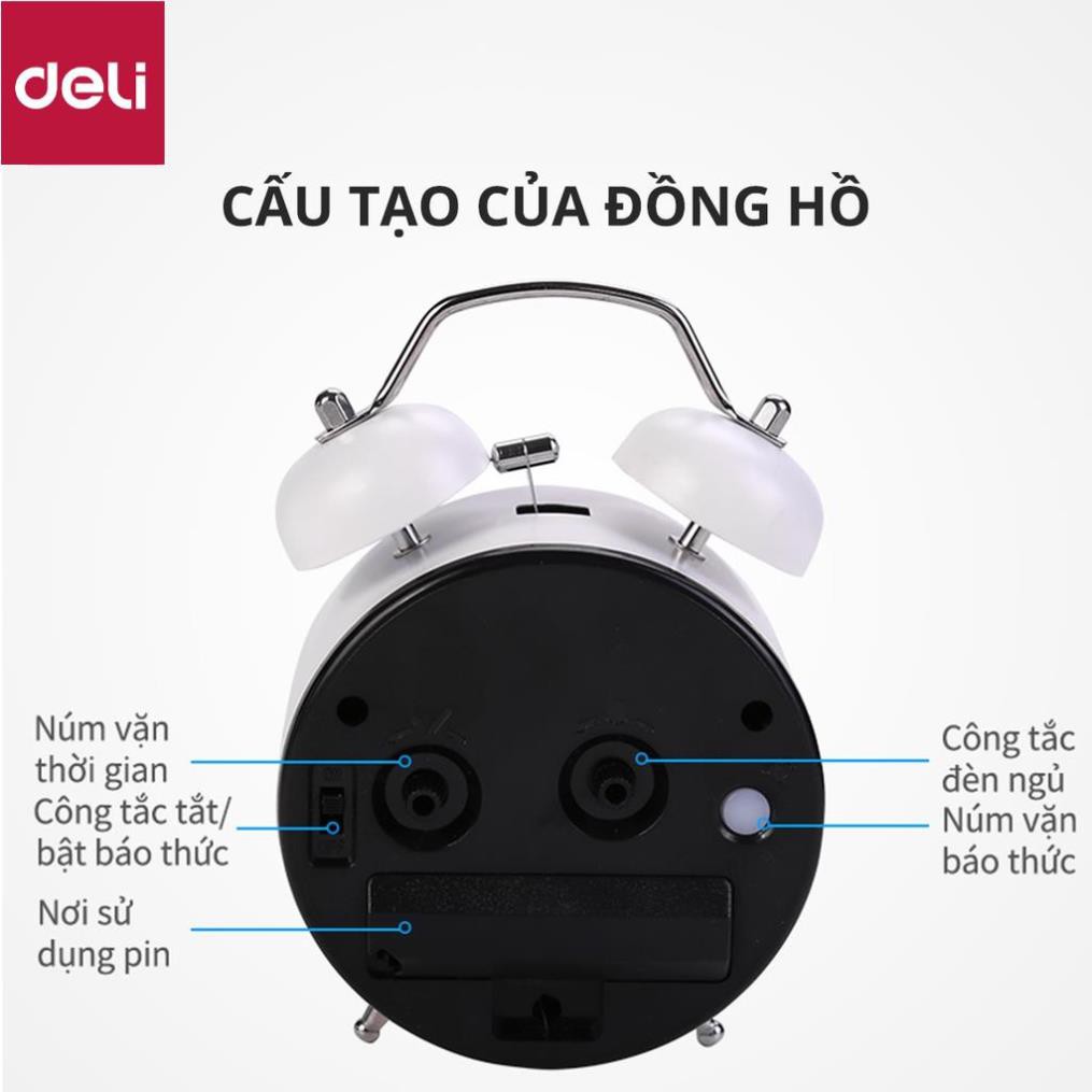 Đồng hồ báo thức Deli - Xanh dương/Xanh lá/ Hồng - 8802 [Deli]