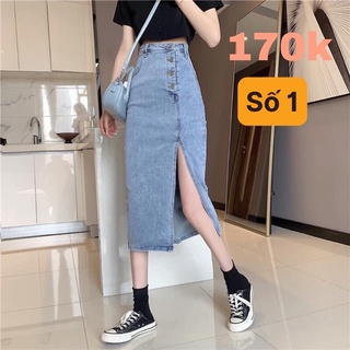 Chân váy bò dài xẻ tà đủ size S-2XL