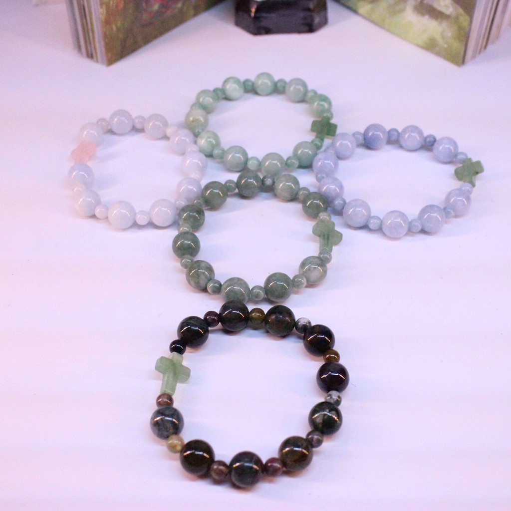 Chuỗi mân côi vòng tay kiểu 10 hạt, 100% đá  tự nhiên kích thước hạt 12li