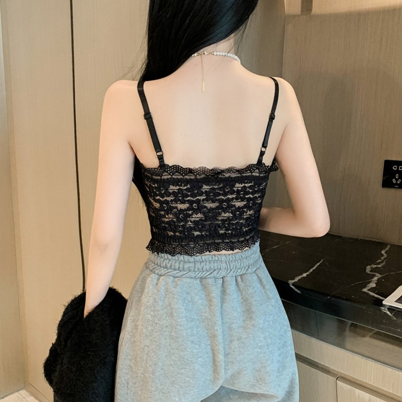 Áo Croptop Sát Nách Phối Ren Hoa Ngọt Ngào Thời Trang Mùa Hè Cho Nữ