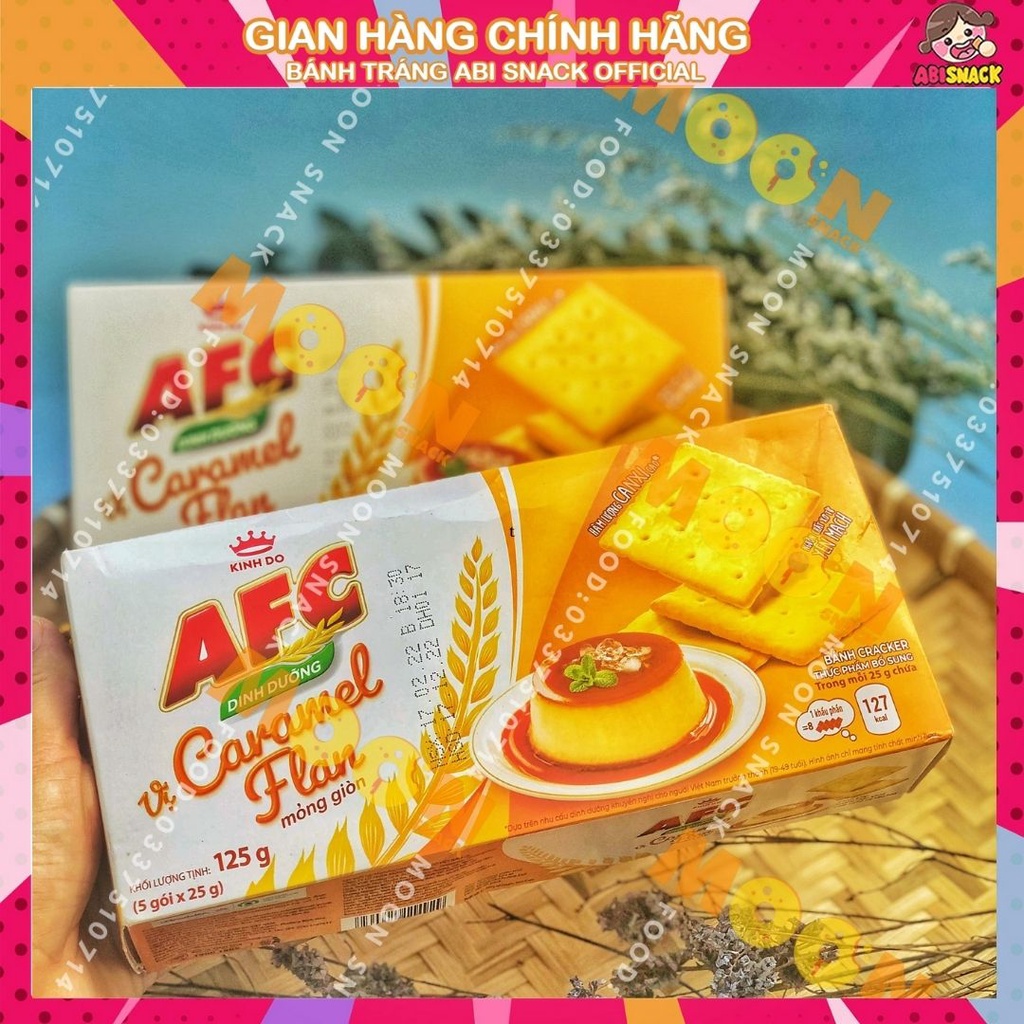 Hộp Bánh Dinh Dưỡng AFC Vị Caramel Flan mỏng giòn tan 125g vị thơm ngon và dưỡng chất tốt cho sức khỏe