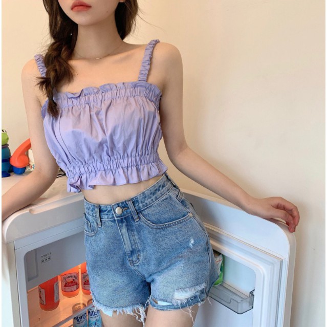 Áo croptop 2 dây chun ngực chất đũi cực xinh / áo hai dây croptop siêu xinh | BigBuy360 - bigbuy360.vn