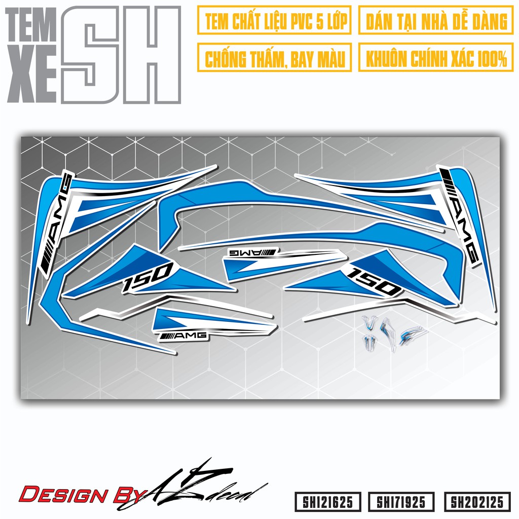 Tem Chỉ Dán Xe SH Mẫu AMG 150 | SH25 | Decal Chế Chống Nước, Bền Màu, Cắt Khuôn Rời Dễ Dán